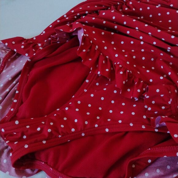 Red Polka Dot Women's Swim Dress - Picture 7 of 12